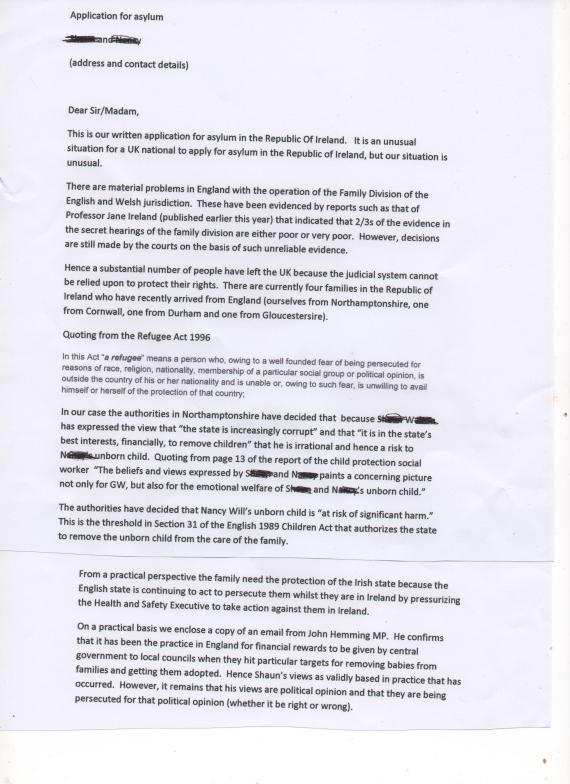 asylum application letter